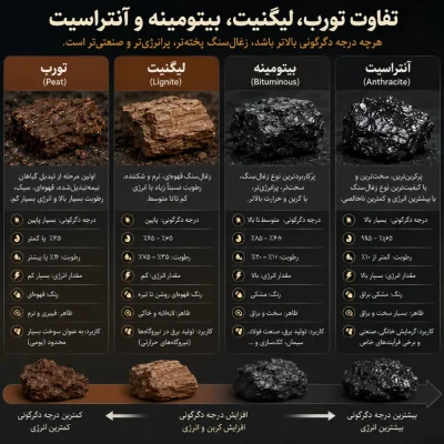 تفاوت تورب، لیگنیت، بیتومینه و آنتراسیت